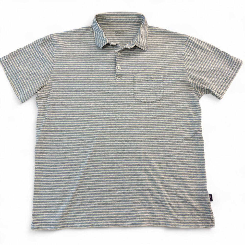Blue and white striped Patagonia polo shirt Size XL